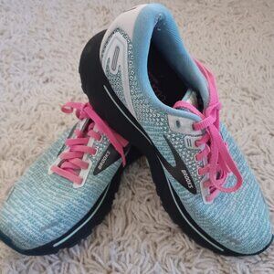 Brooks Ghost 14 Running Shoes Sneakers Neutral Aqua Pink Black Women's Size 7